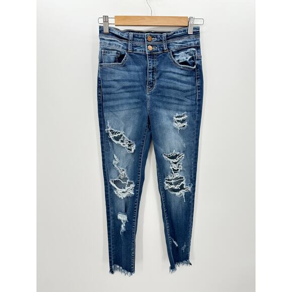 Kancan Signature High Rise Distressed Raw Hem Skinny Denim Jeans Stretch 27 - Picture 1 of 7